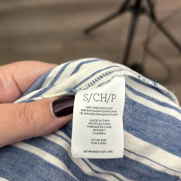 Cabi Blue and White Striped Short Puff Sleeve Blouse Small Cutout Size Small - Picture 7 of 9